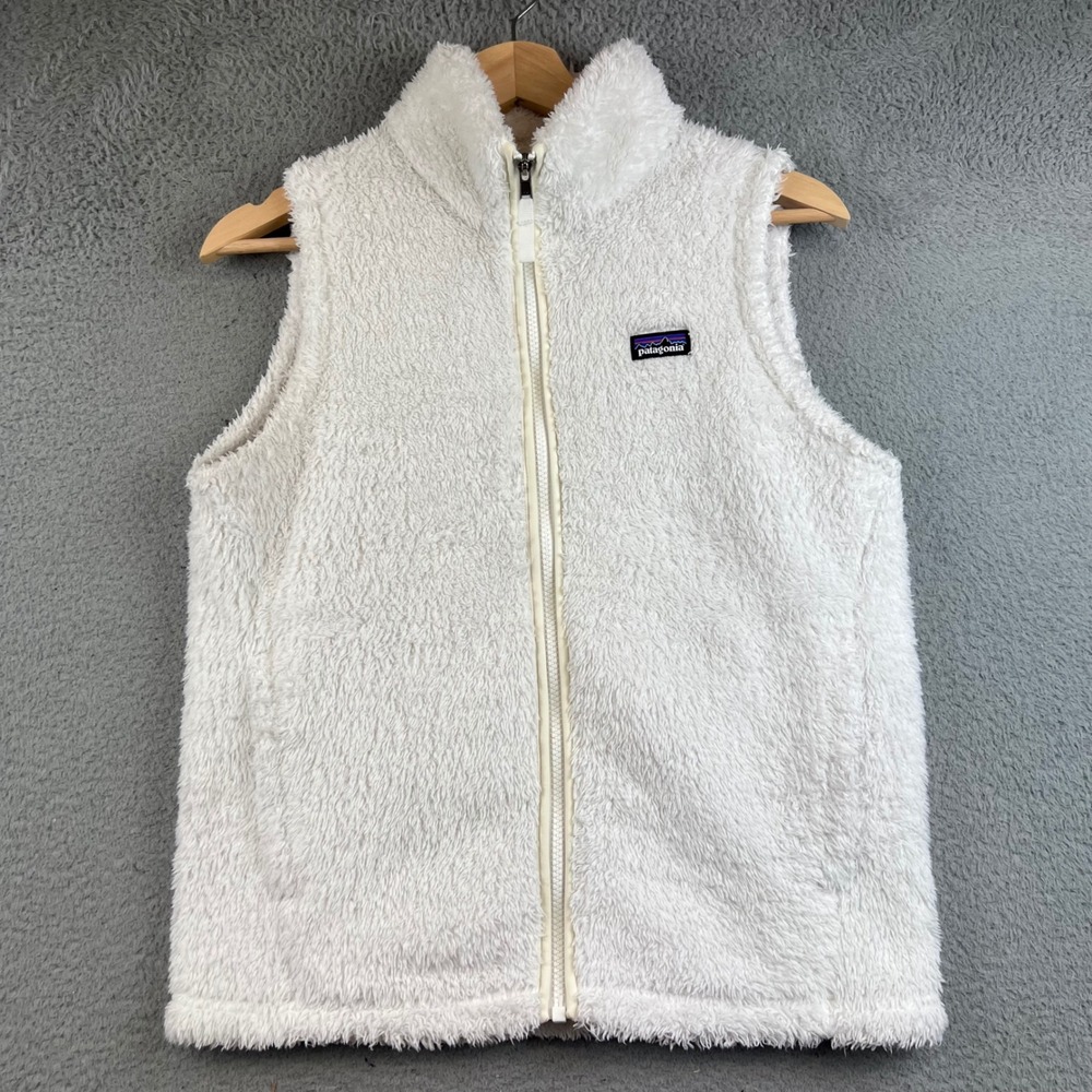 Patagonia Kids Los Gatos Fleece Vest White Full Zip XXL 16-18 High Pile Fuzzy
